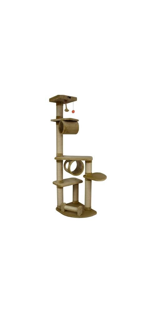 Beige Faux Fur and Sisal 74'' Cat Tree with Multiple Perches