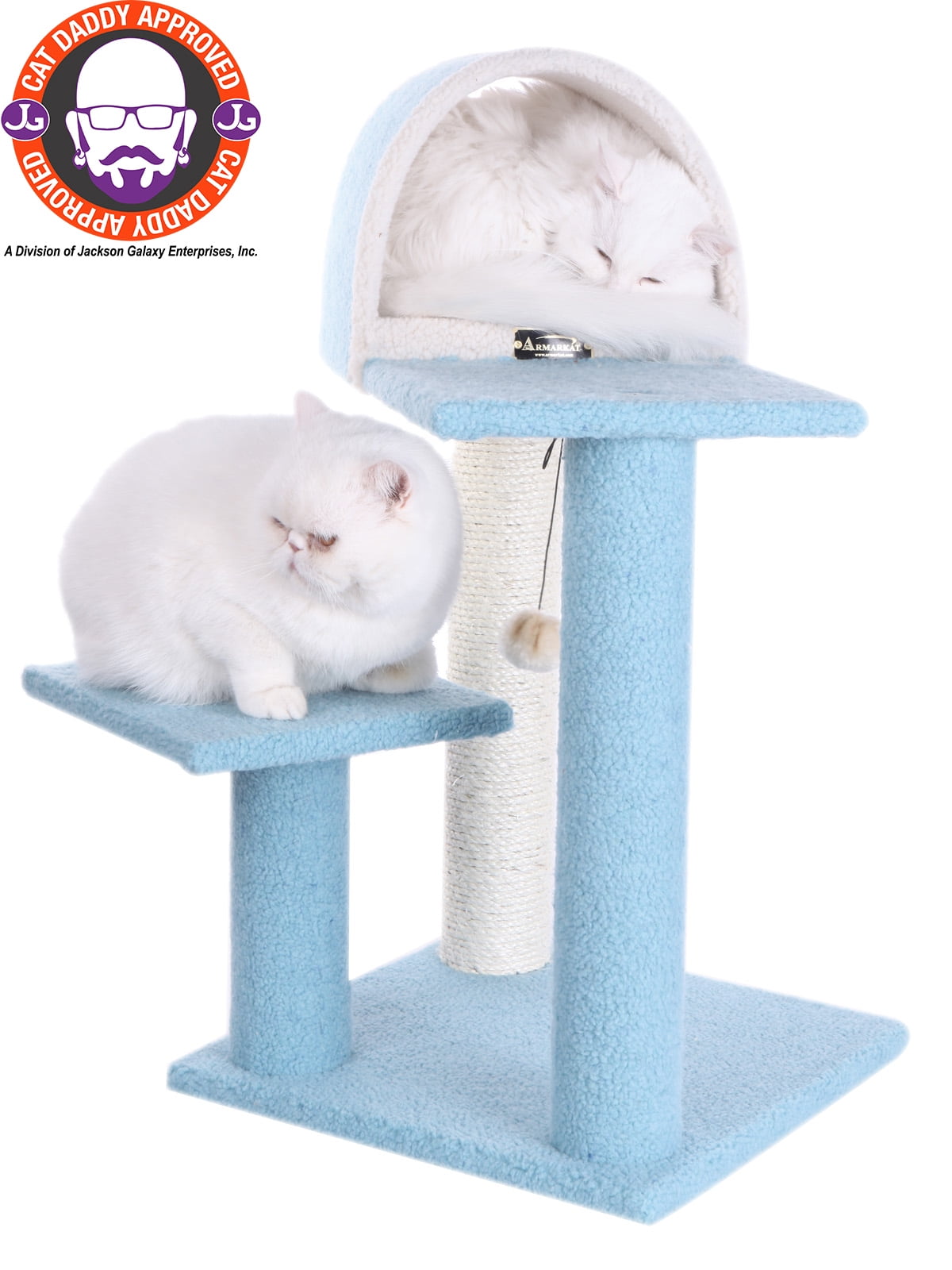 Sky Blue and Cream Sisal Cat Tree with Tunnel and Scratcher