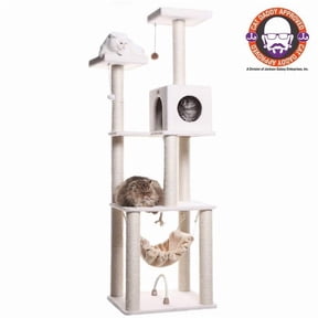 Armarkat Classic Real Wood Cat Tree In Ivory Jackson Galaxy Approved Four Levels With Rope SwIng Hammock Condo and Perch