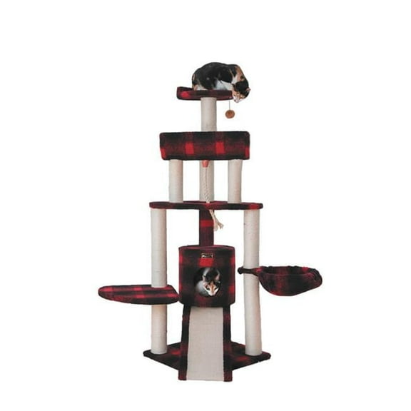 Armarkat  Classic Real Wood Cat Tree With Multiple Features  Jackson Galaxy Approved  Four Levels With Rope  Basket  Ramp  Perch  and Condo