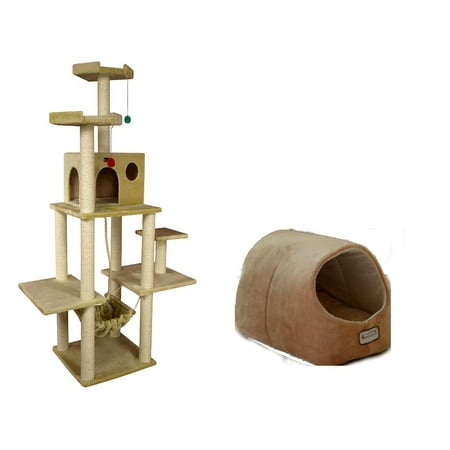 Armarkat Combo Cat Tree, 72 Inch, Beige With Cat Bed Brown