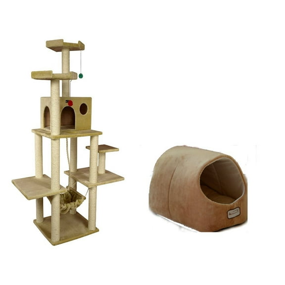 Armarkat Combo Cat Tree, 72 Inch, Beige With Cat Bed Brown