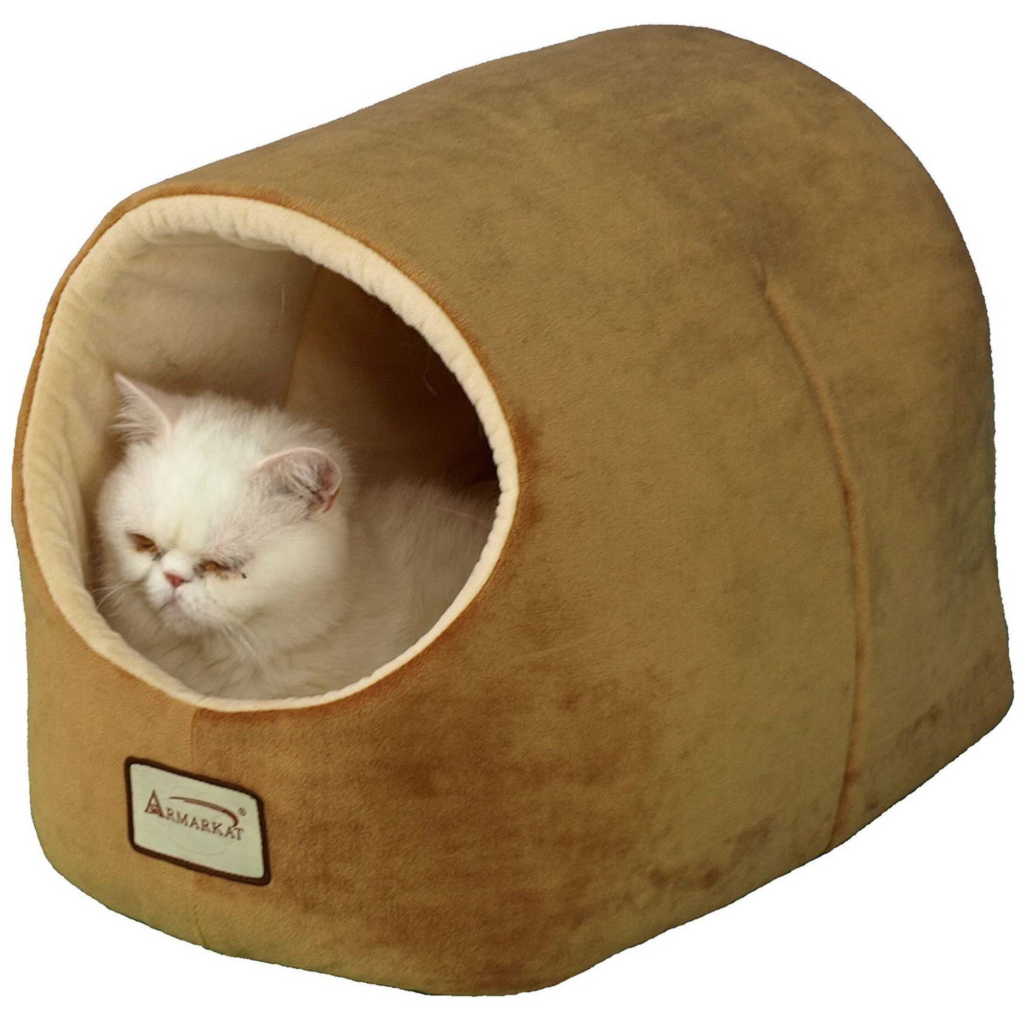 Medium Brown and Ivory Velvet Cat Bed with Fiberfill