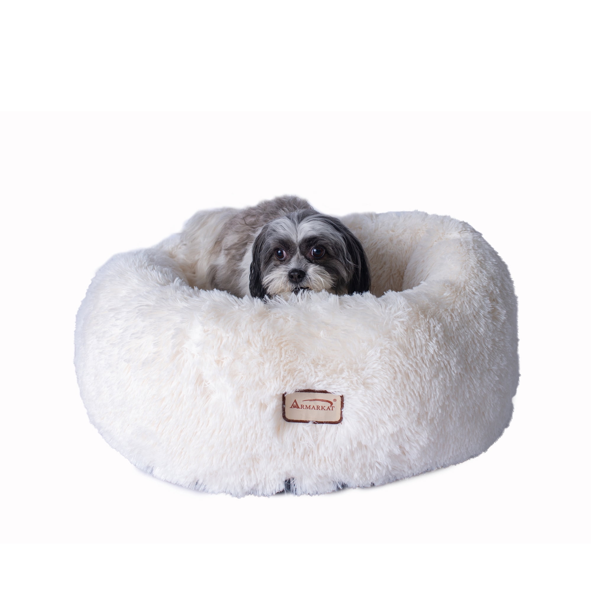 Small White Ultra Plush Cuddler Pet Bed