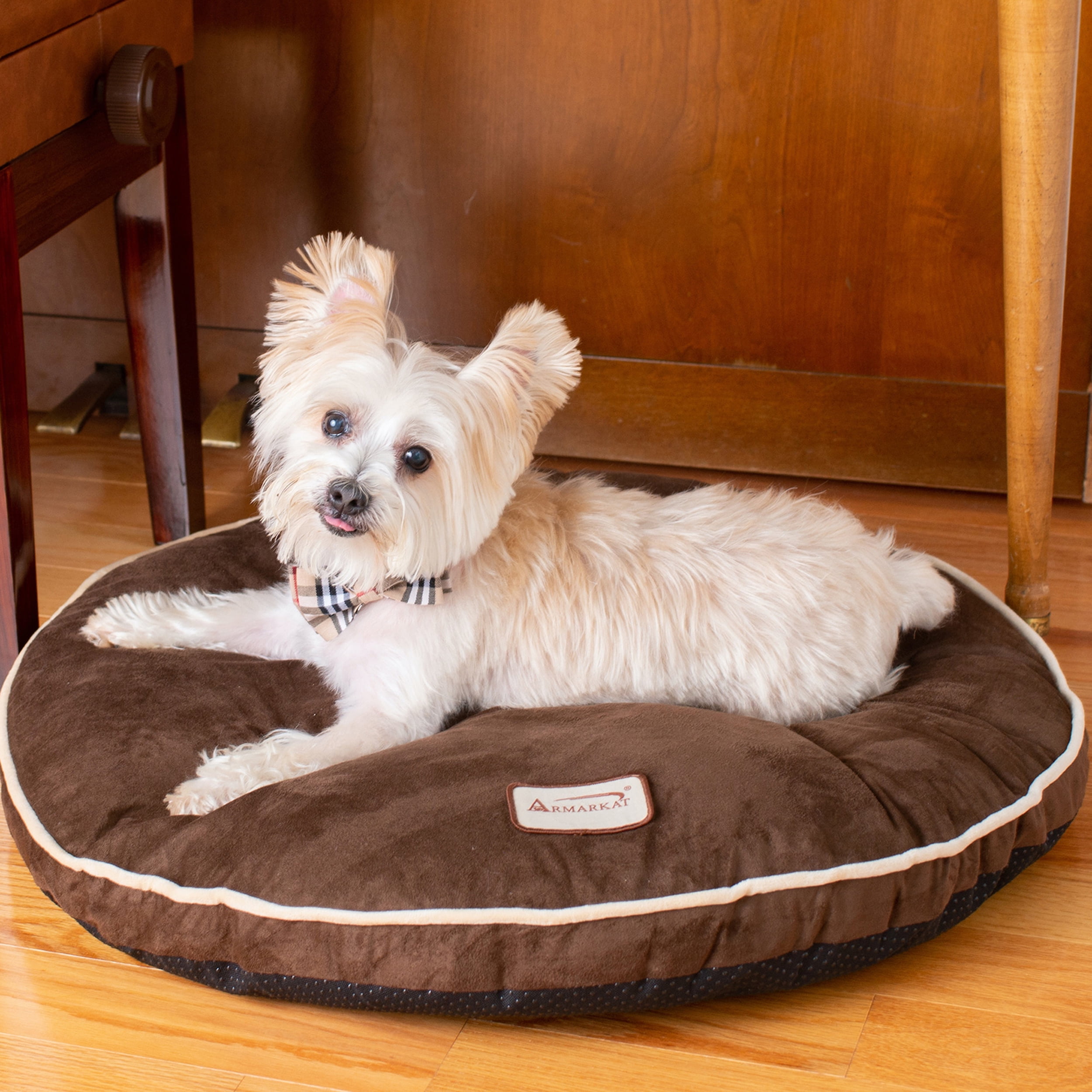 Mocha Brown Luxe Velvet Waterproof Round Pet Bed Pad