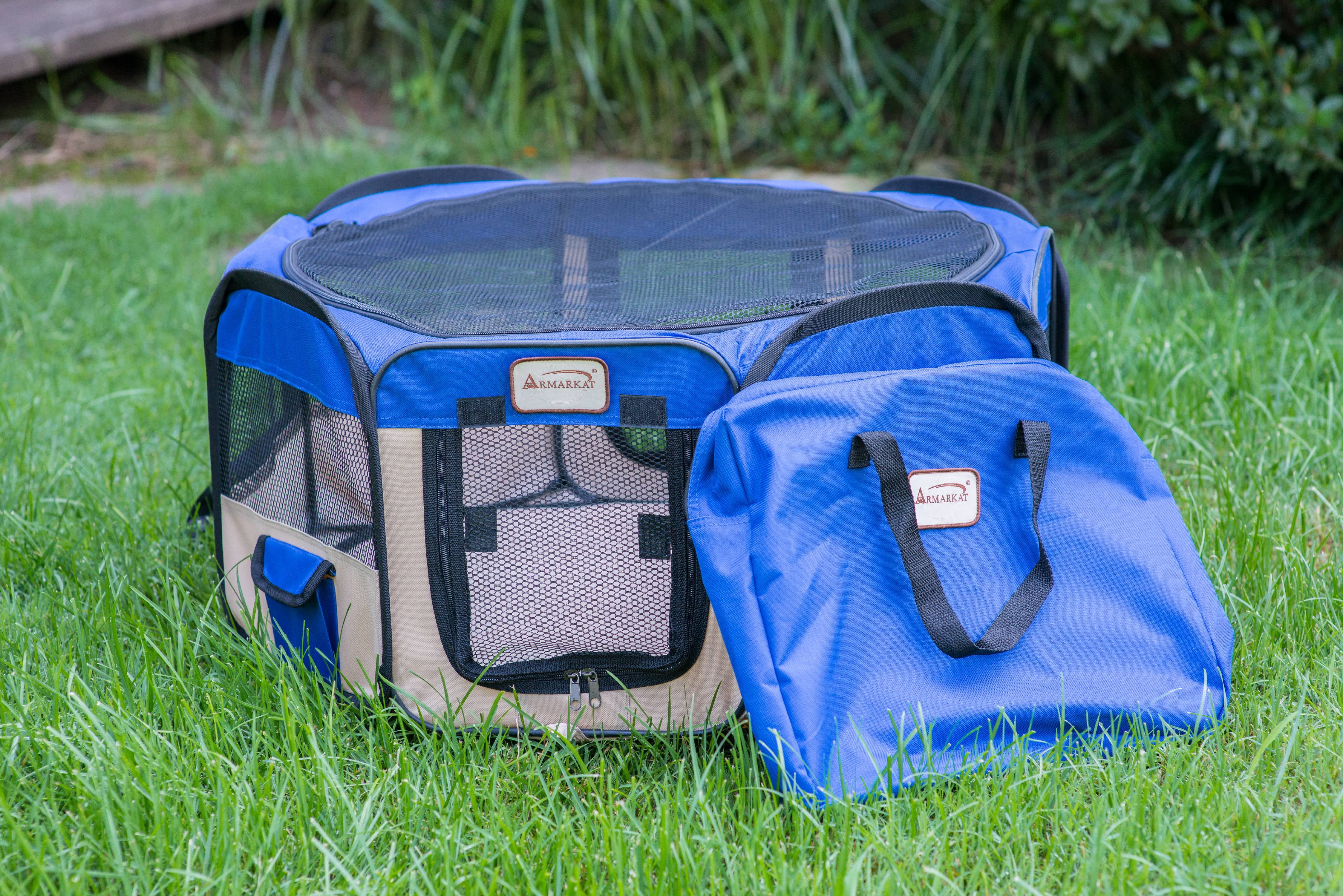 Armarkat Model PP001B-M Portable Pet Playpen in Blue and Beige Combo