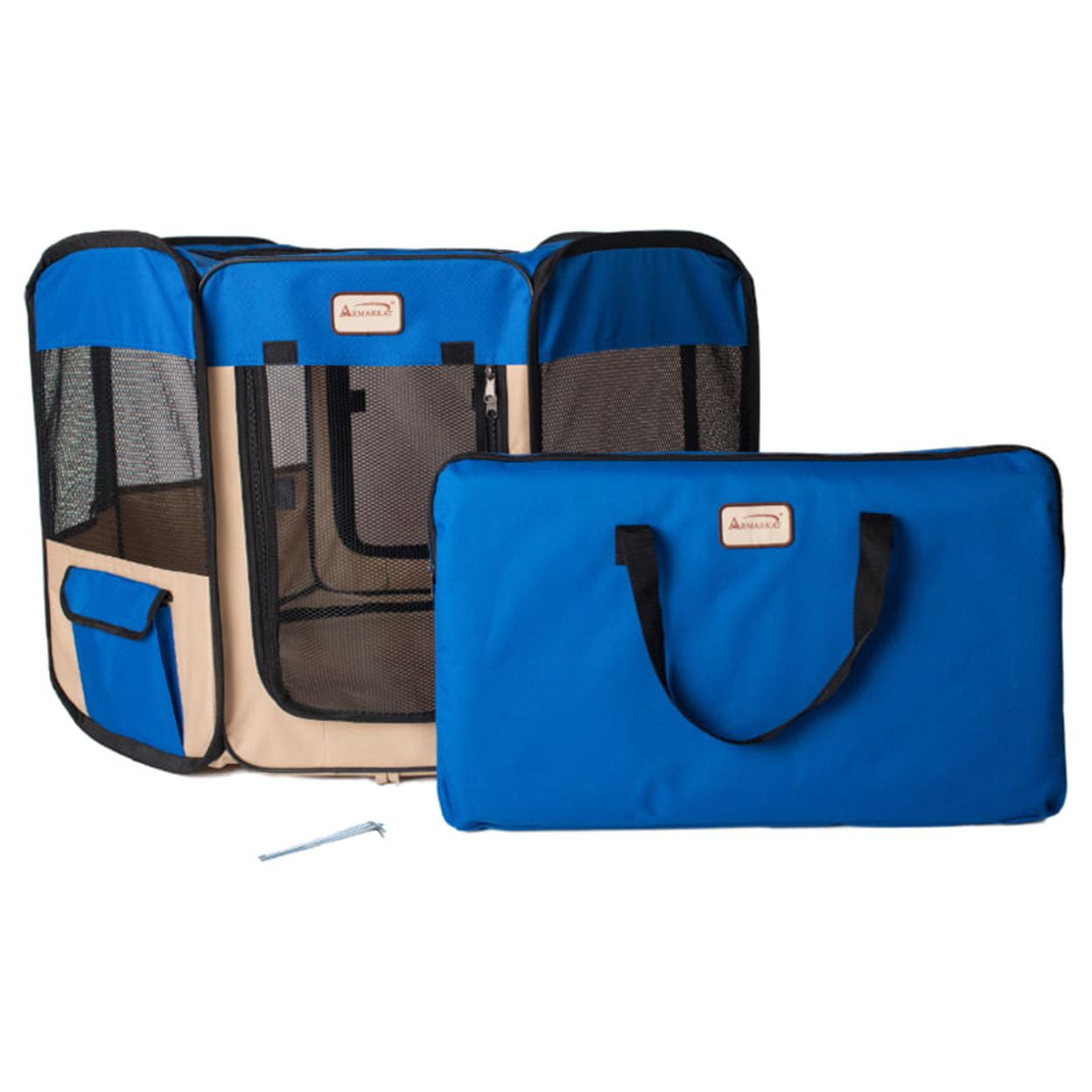 Blue and Beige Portable Pet Playpen with Mesh Vents