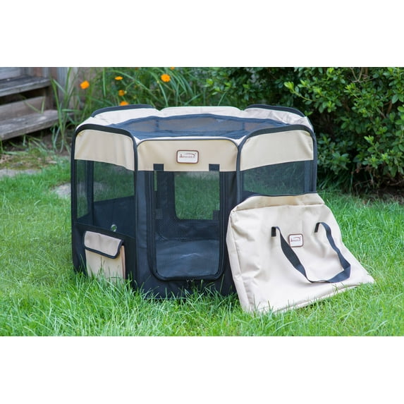 Armarkat Model PP003BGE-M Portable Pet Playpen in Black and Beige Combo