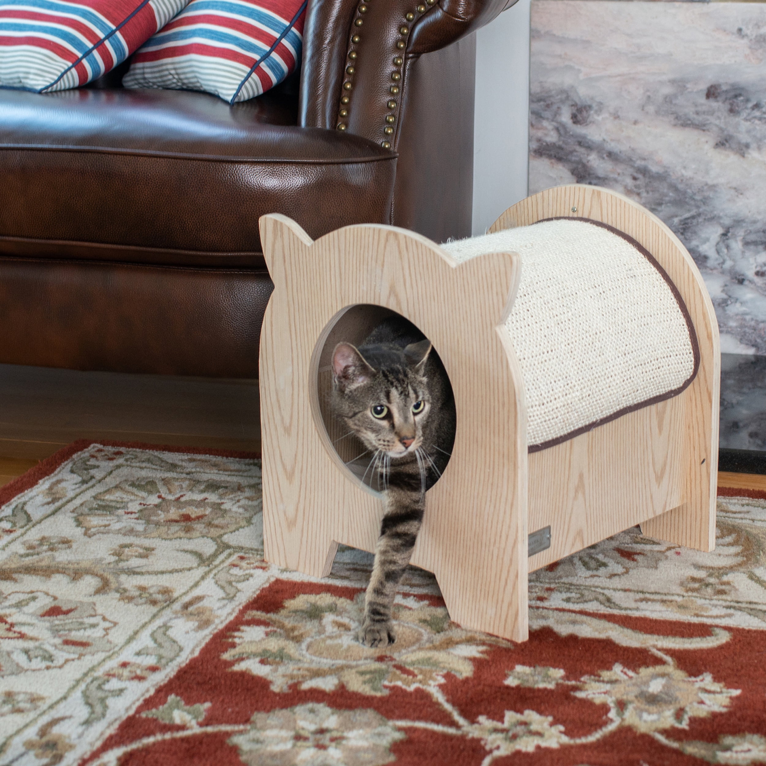 16'' Natural Wood and Sisal Cat Hideaway with Soft Pad