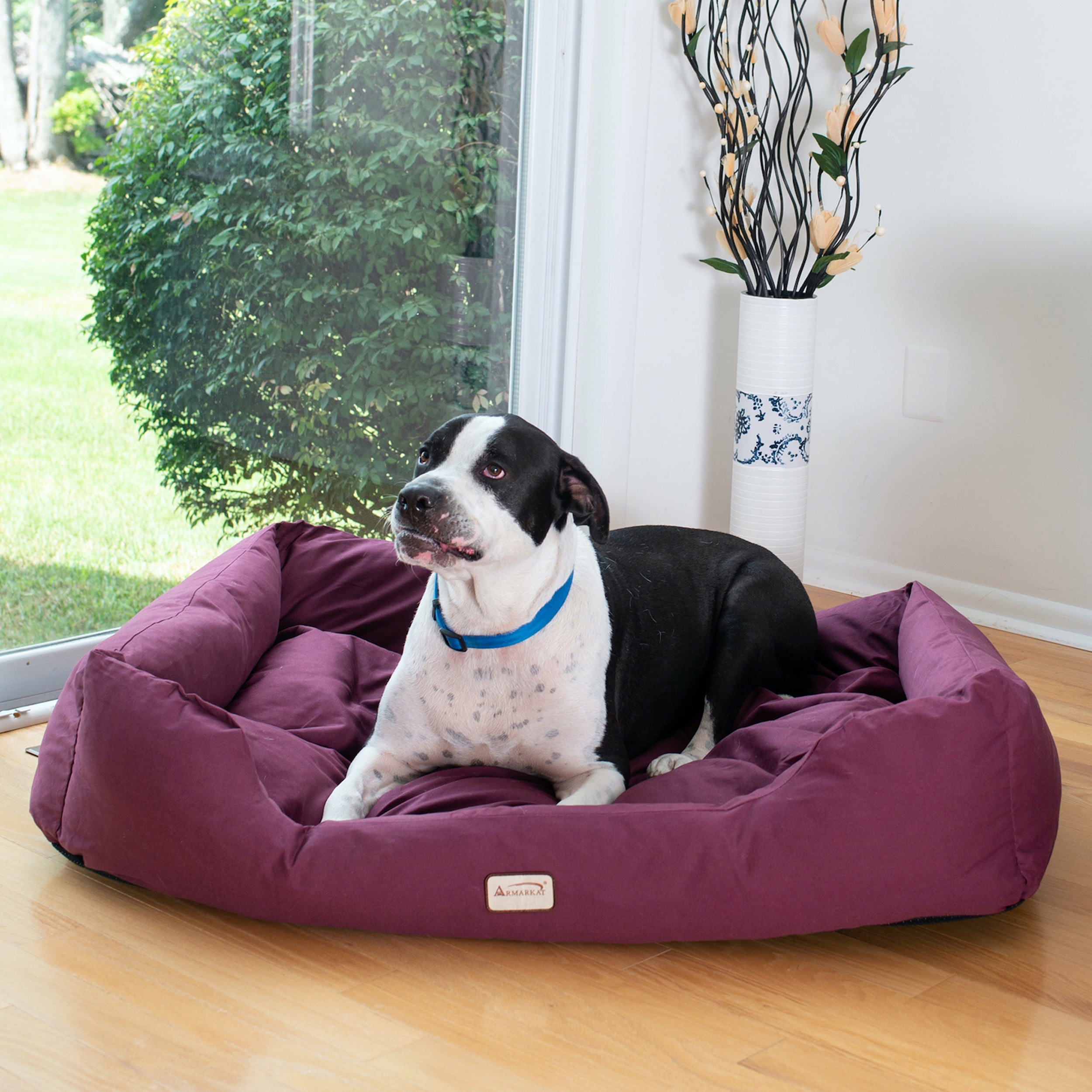 Extra Large Burgundy Canvas Waterproof Dog Bed