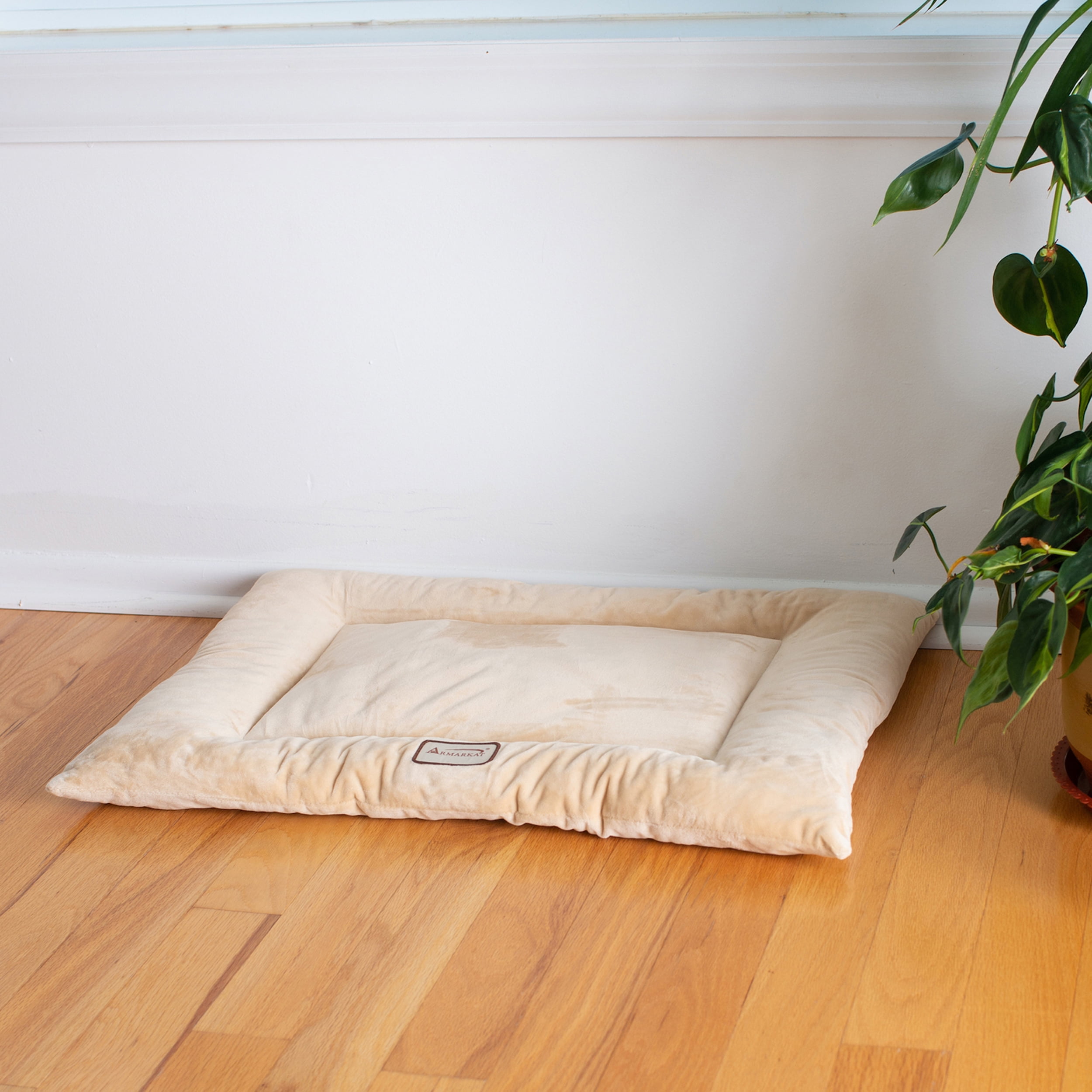 Medium Beige Velvet Pet Bed with Poly Fill Cushion