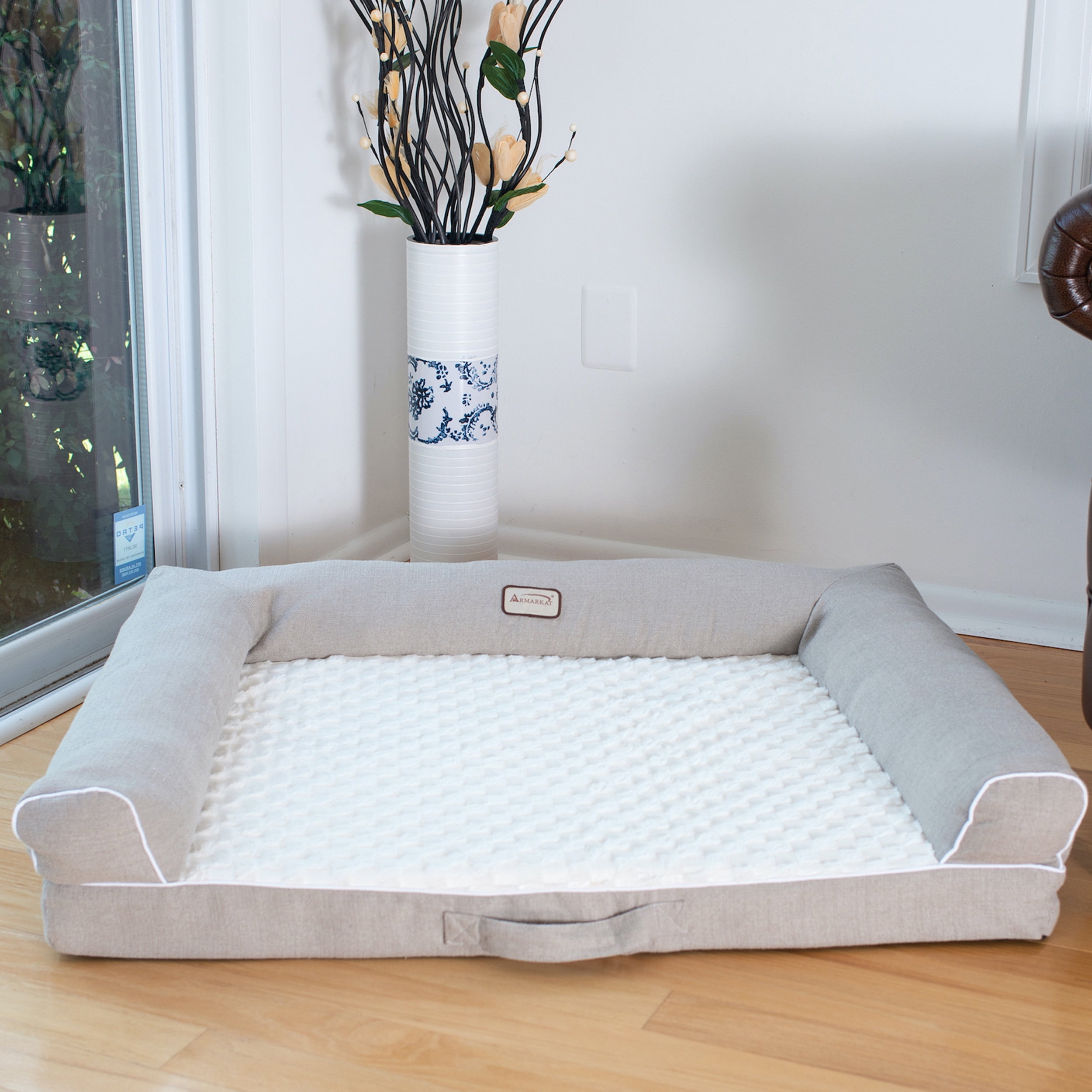 Medium Ivory and Beige Memory Foam Orthopedic Pet Bed