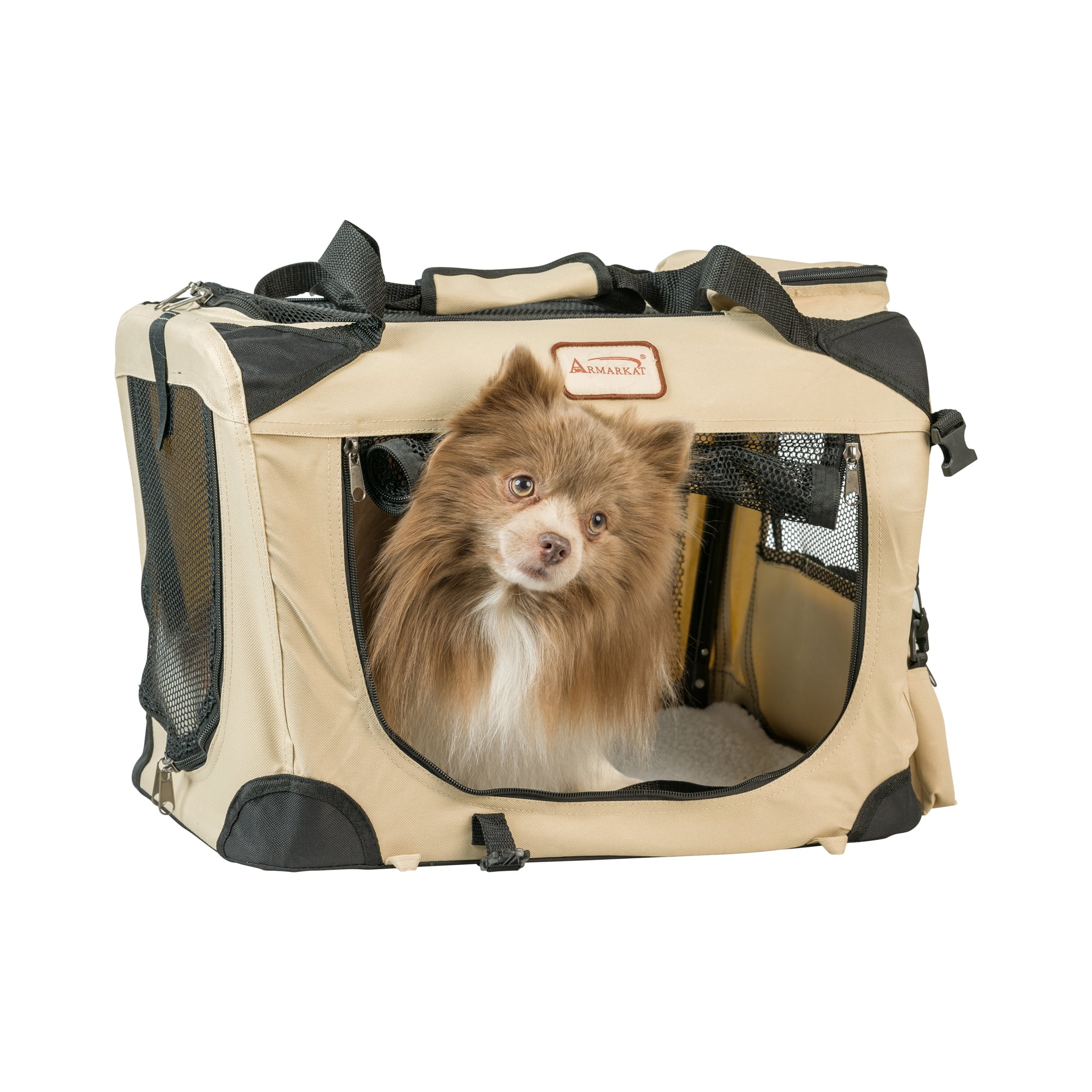 Beige Soft-Sided Airline Approved Pet Carrier with Mesh Panels