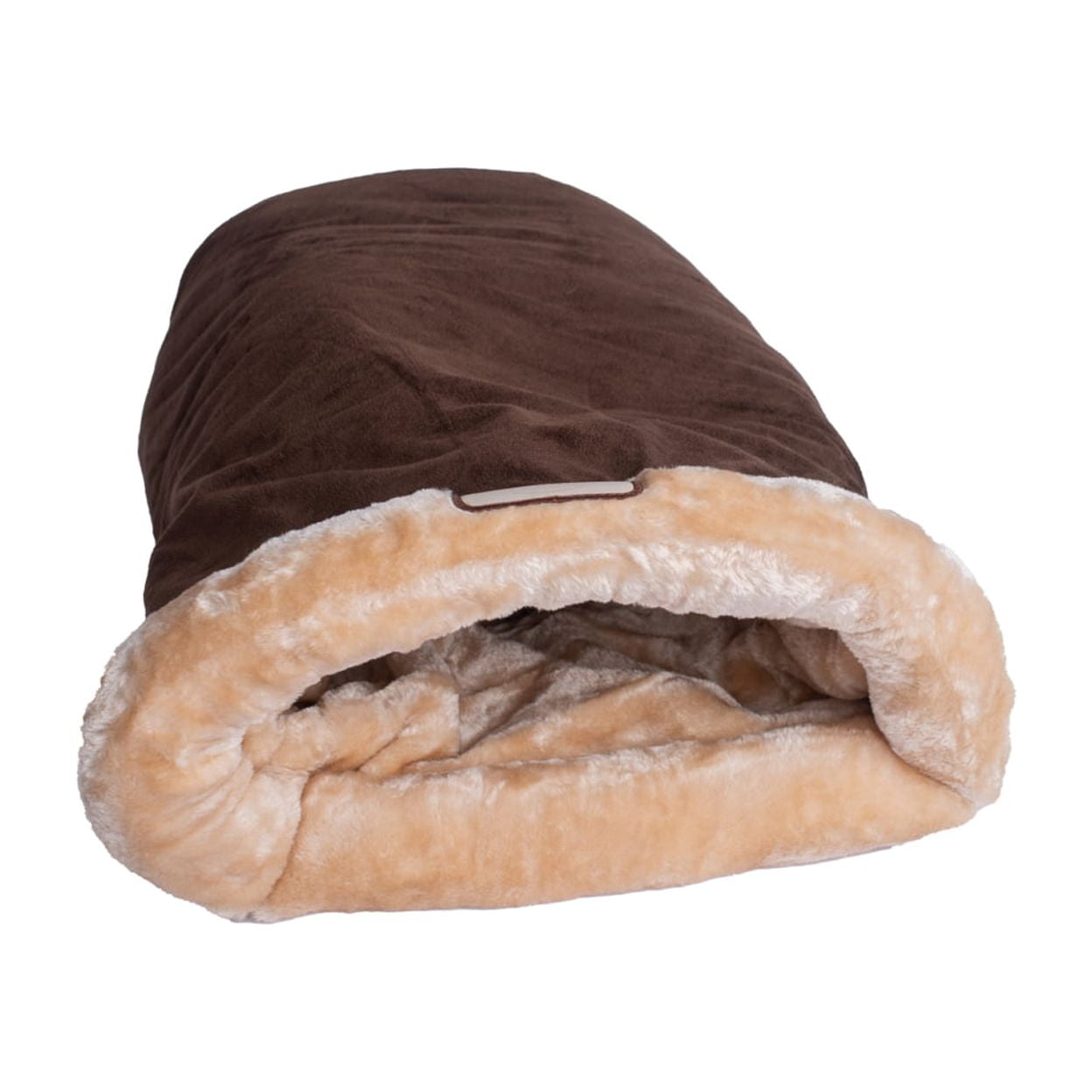 Mocha and Beige Faux Fur Cat Tunnel Bed