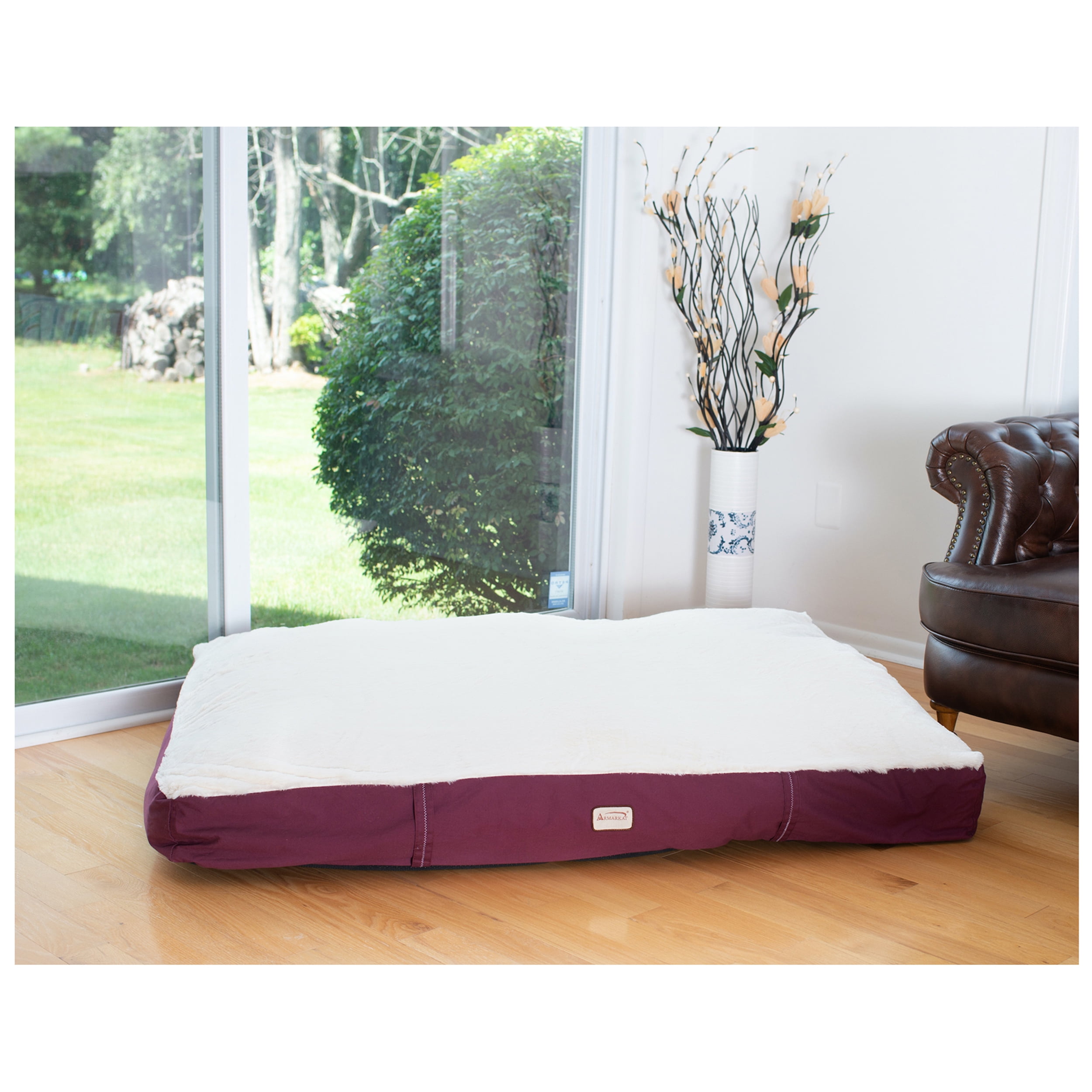 Large Ivory and Burgundy Waterproof Pet Bed Mat