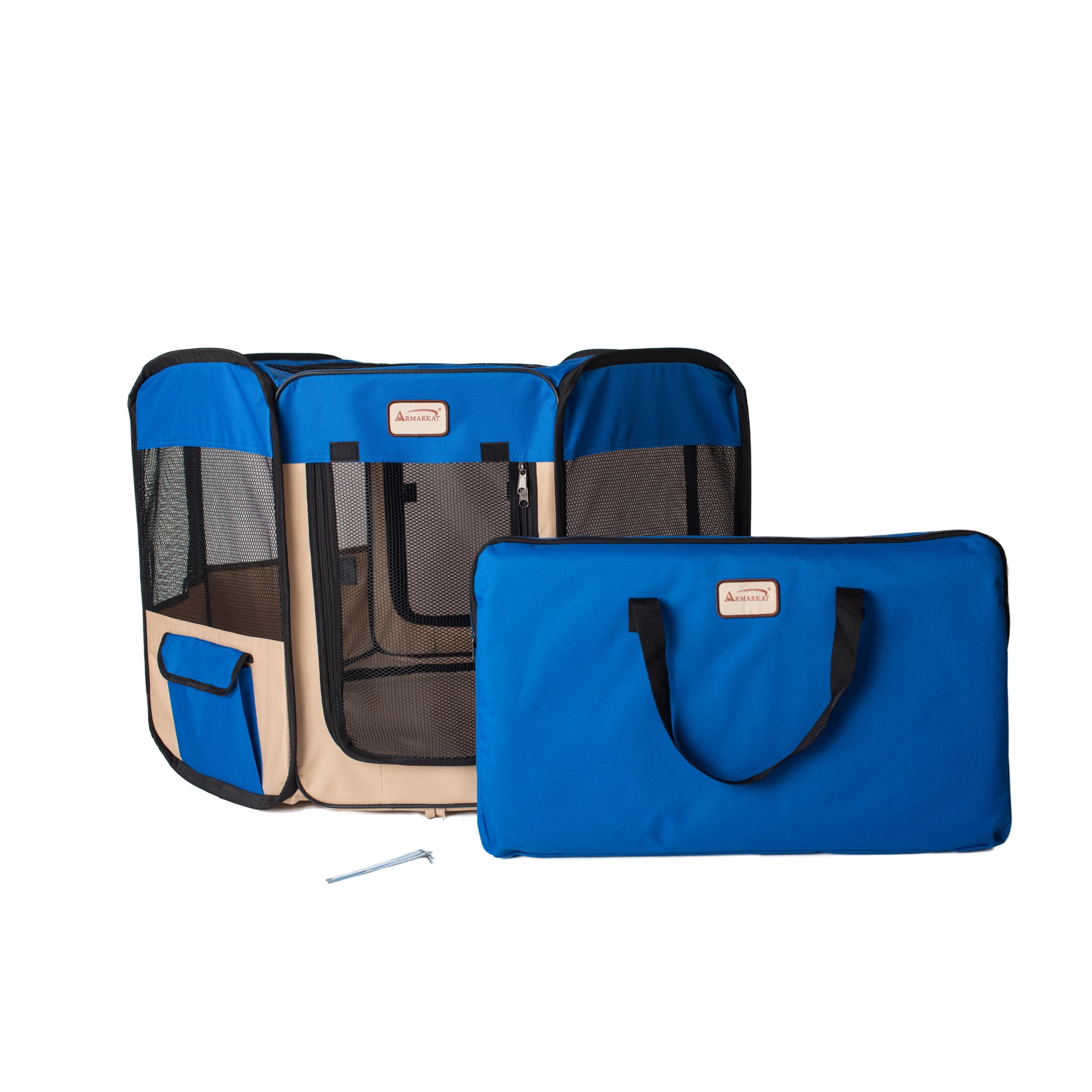 Armarkat Portable Playpen, Blue and Beige, PP001B
