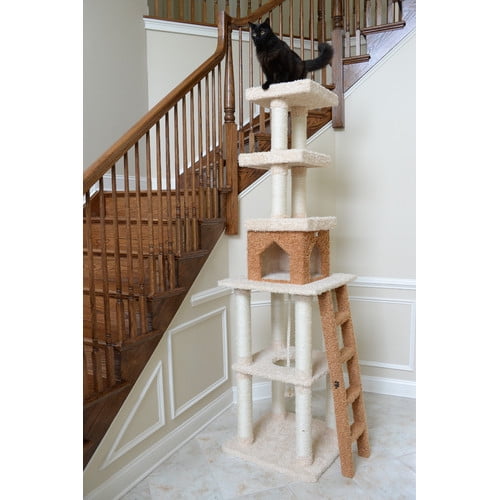 83-Inch Beige and Brown Faux Fur Cat Tree Tower