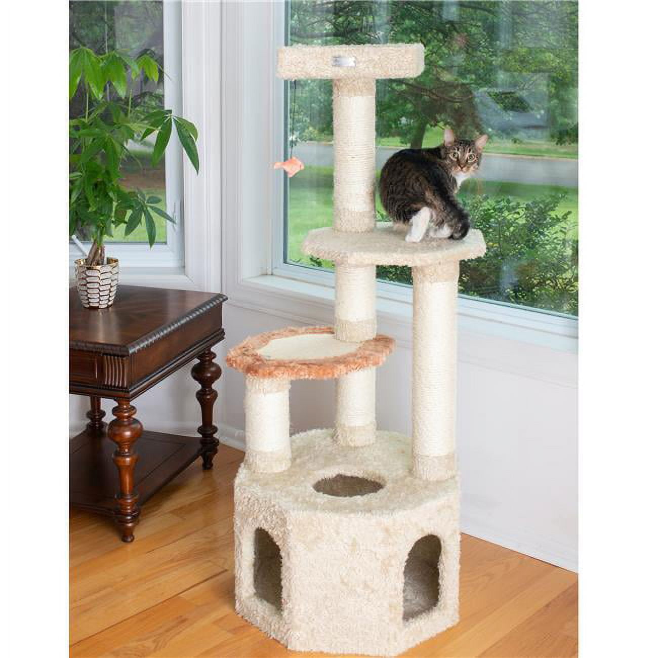 Premium Khaki Carpet and Sisal Cat Tree with Playhouse