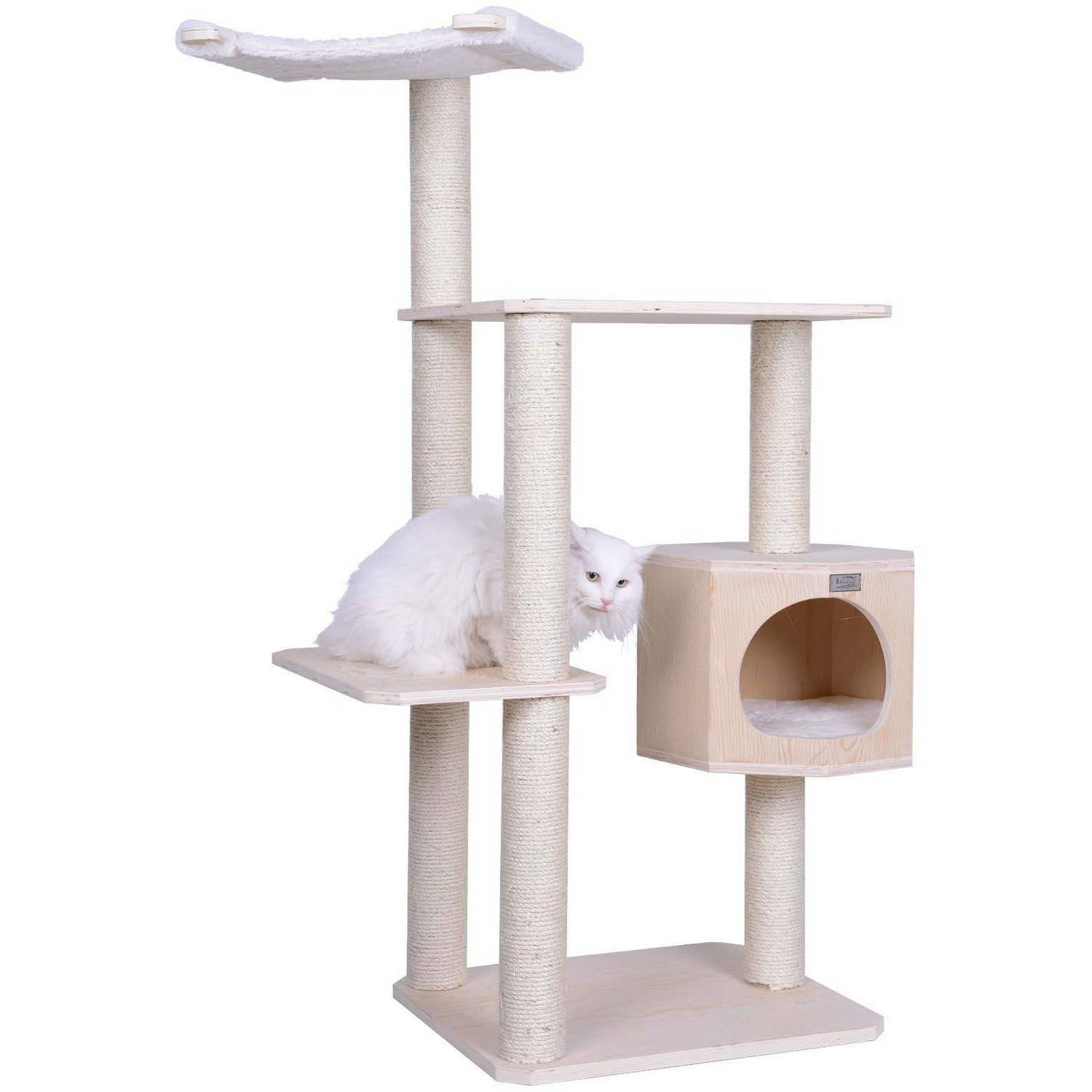 Natural Wood and Sisal Multi-Level Cat Tree Tower