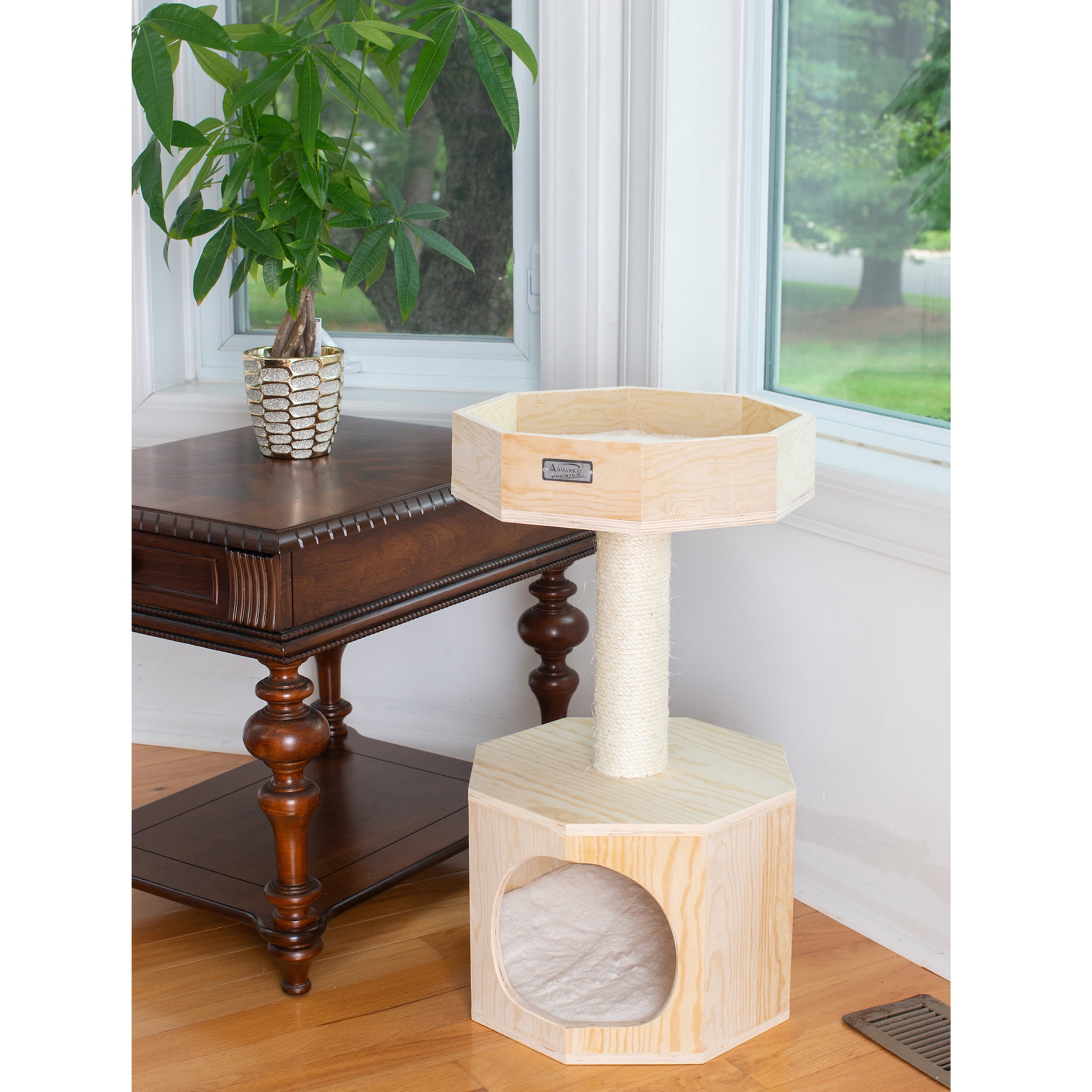29-Inch Natural Wood Cat Tree with Sisal Rope
