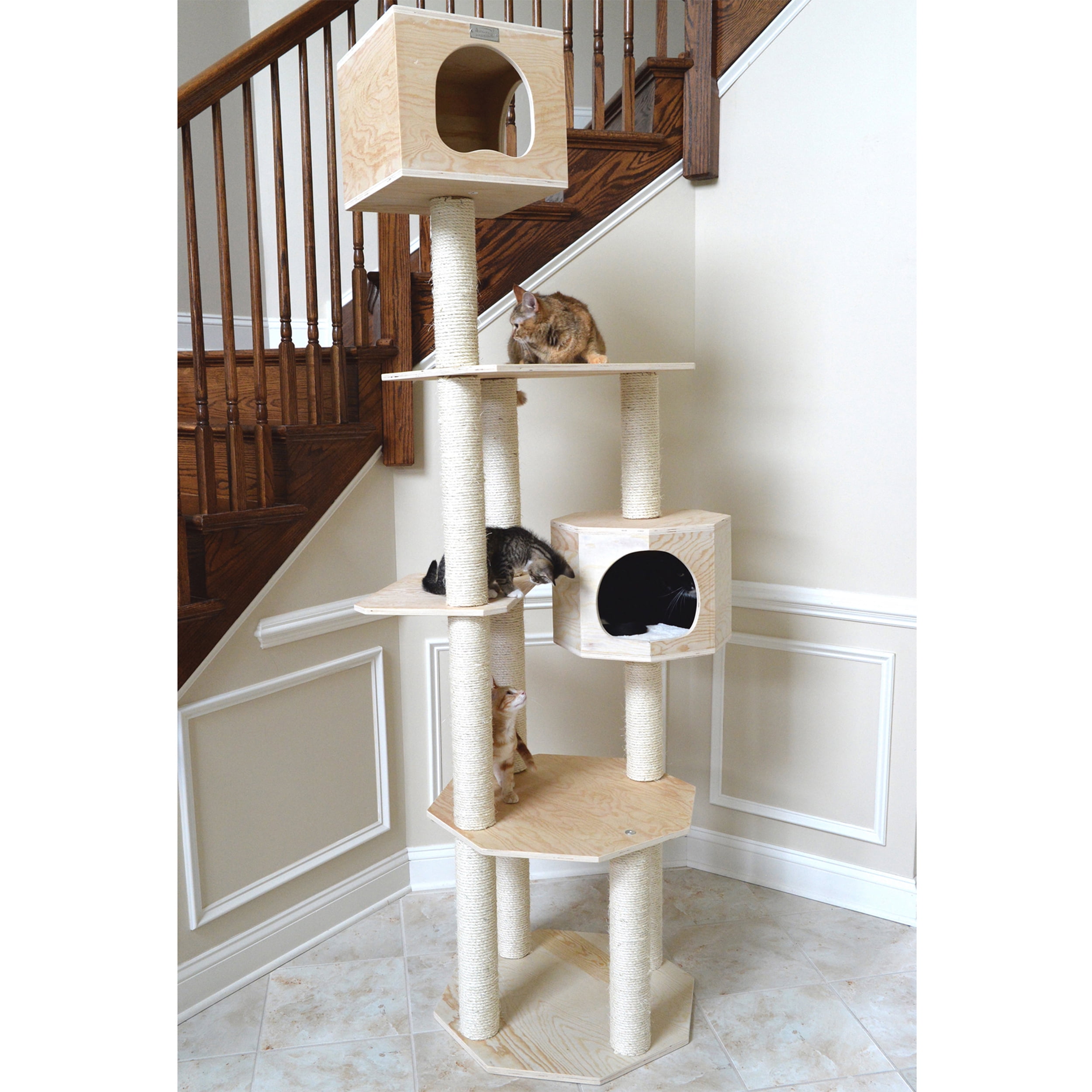 85'' Natural Scots Pine and Sisal Cat Tree with Playhouses