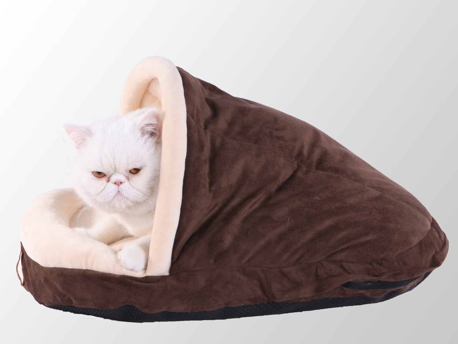 Small Mocha and Beige Faux Suede Pet Bed
