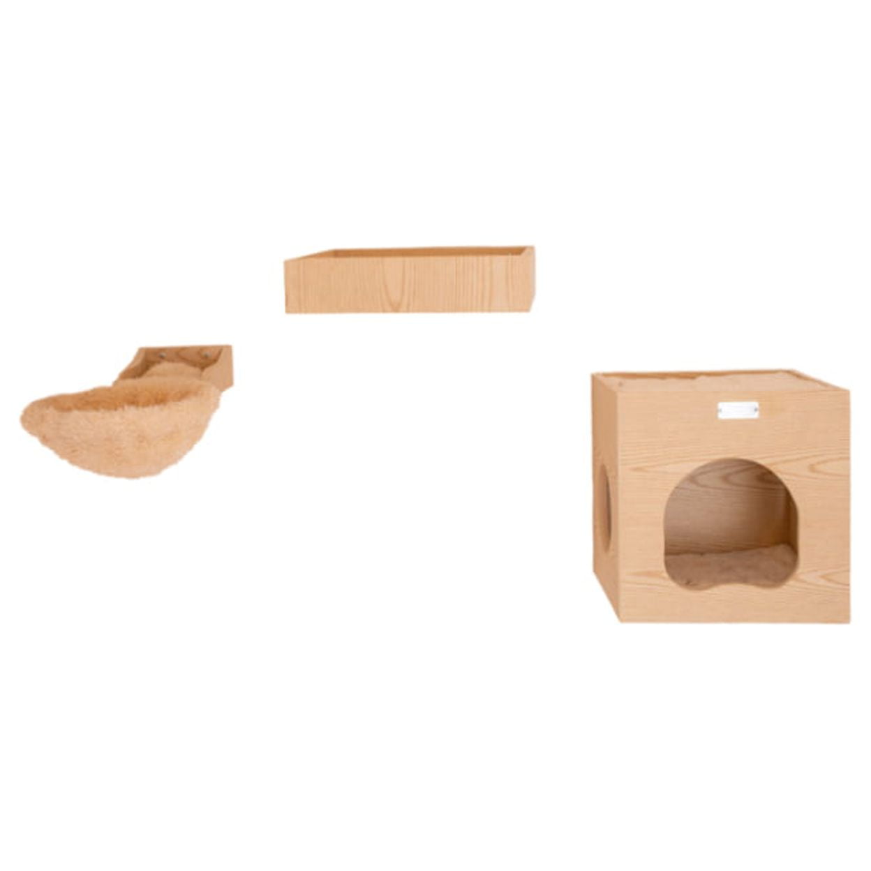 Natural Wood Wall-Mounted Cat Tree with Condo and Perch