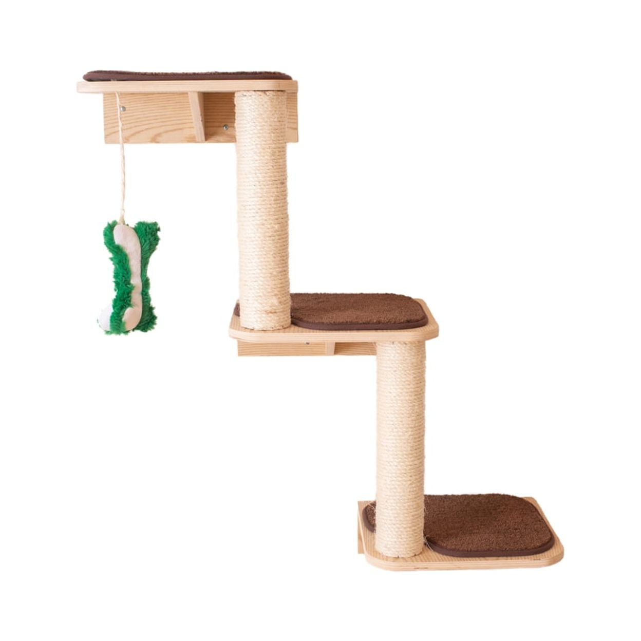 Natural Beige Wood 3-Level Wall-Mounted Cat Climber