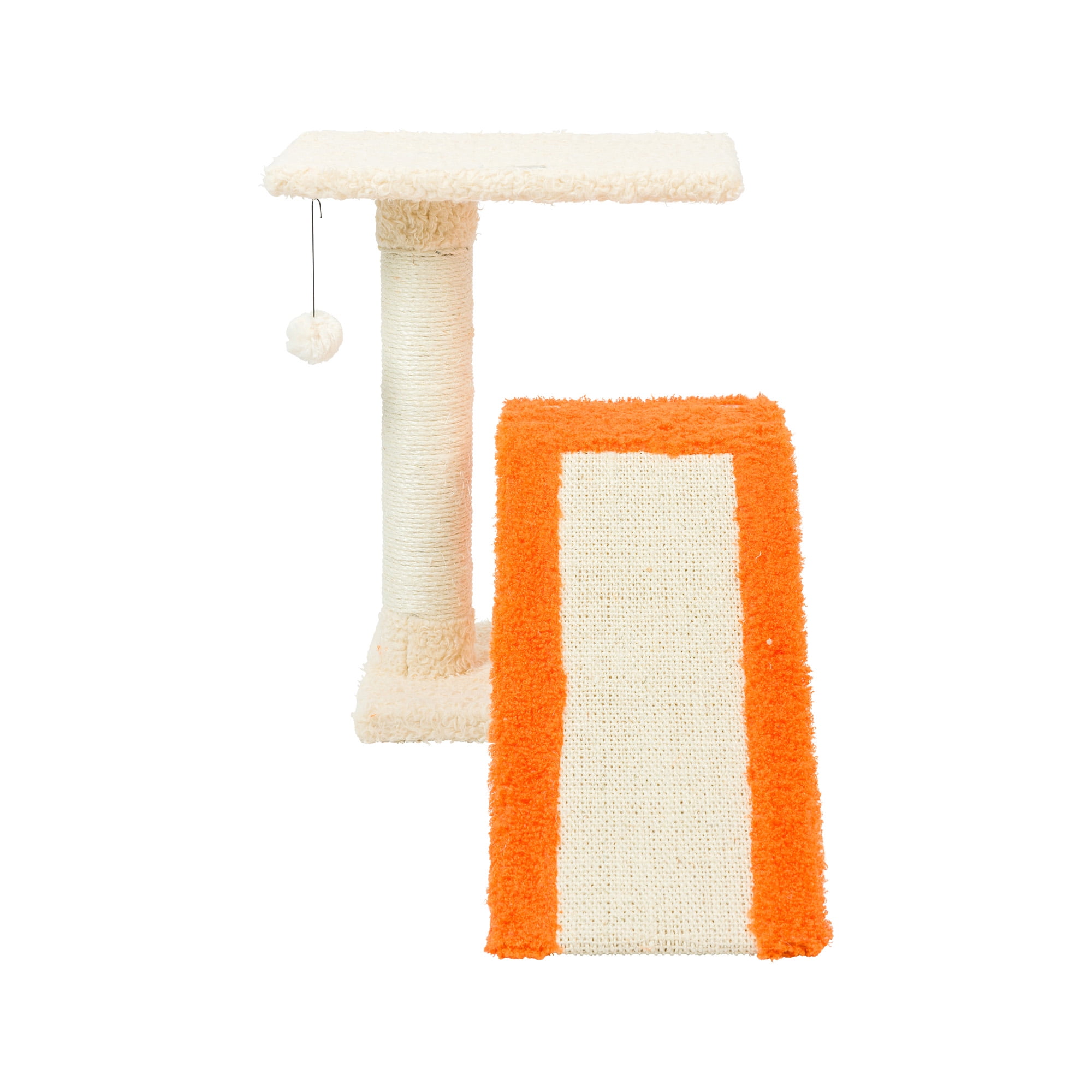 Small Beige and Orange Sisal Carpet Cat Scratcher with Ramp