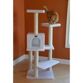 Armarkat Real Wood Cat Tree & Condo Scratching Post Tower, Ivory, 57" Ivory