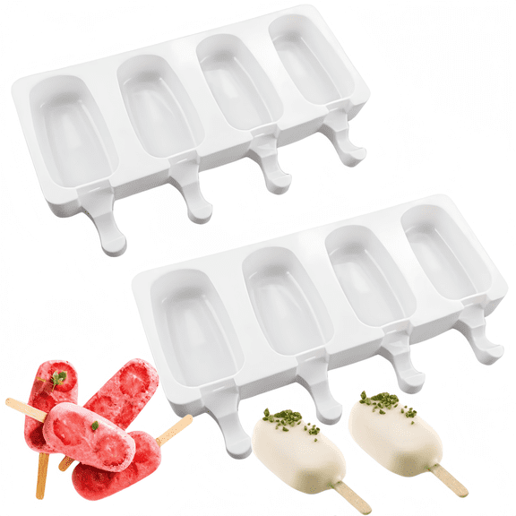 Armastuse 2 Pack Ice Lolly Moulds, Large Cakesicles Silicone Mould Ice Cream Mold Oval Cake Pop Mold with