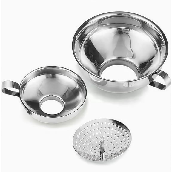 Armastuse 3 Pack Funnel with Strainer, Stainless Steel Wide Mouth Funnels for Regular And Wide Mason Jars - Canning Supplies for Kitchen Use, Small and Large Sizes