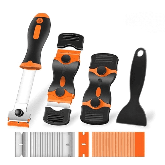 Armastuse 4 Pack Razor Blade Scraper, Premium Cleaning Scraper Tool with 50 PCS Metal & Plastic Razor Blades, Multi-Purpose Glass Scraper for Windows, Sticker, Decals, Cooktop, Paint Removal