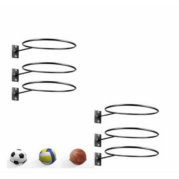 Armastuse 6 Pcs Metal Ball Holder Wall Mount, Metal Ball Holder Black Ball Rack Holder for Soccer Basketball Volleyball Rugby Football(black)