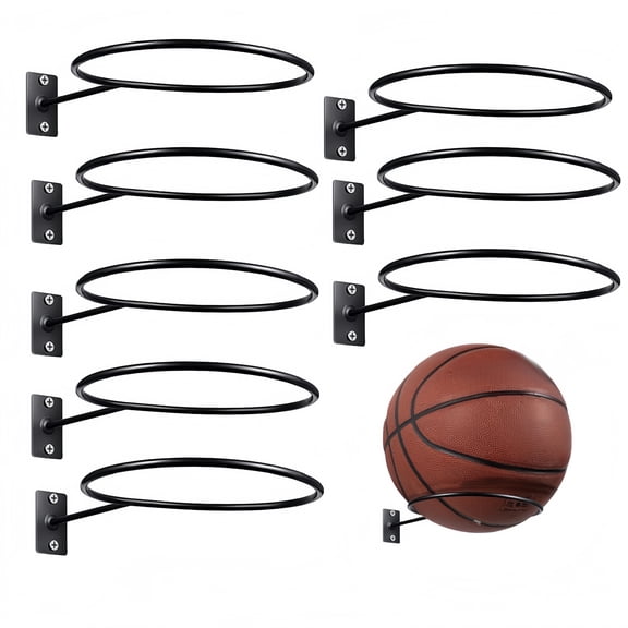 Armastuse 8 Pcs Metal Ball Holder Wall Mount, Metal Ball Holder Black Ball Rack Holder for Soccer Basketball Volleyball Rugby Football(black)