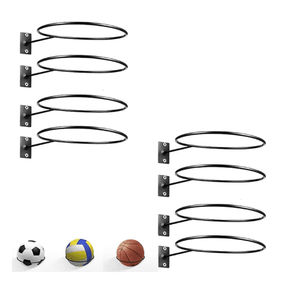 Armastuse 8 Pcs Metal Ball Holder Wall Mount, Metal Ball Holder Black Ball Rack Holder for Soccer Basketball Volleyball Rugby Football(black)