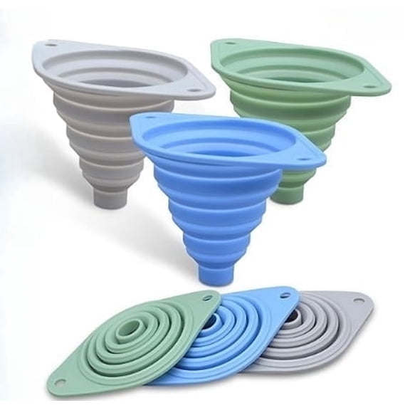 Armastuse 3-Pack Silicone Collapsible Kitchen Funnels – Small Funnel Set for Filling Bottles And Containers