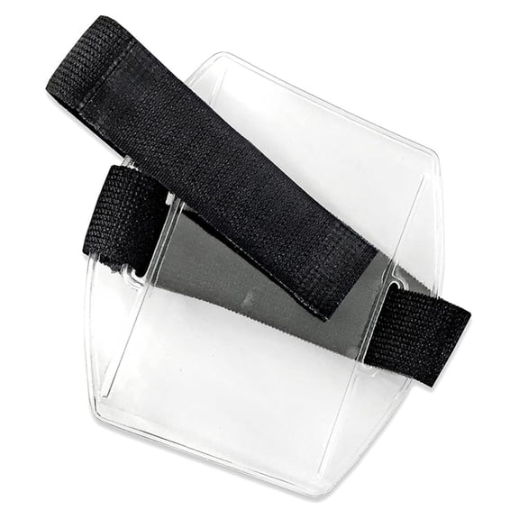 Armband ID Badge Holders 25 Pack - Black Elastic Strap, 4x2.5 Vertical Insert, Clear Plastic, Airport Security Approved - Durable & Adjustable Arm Bands