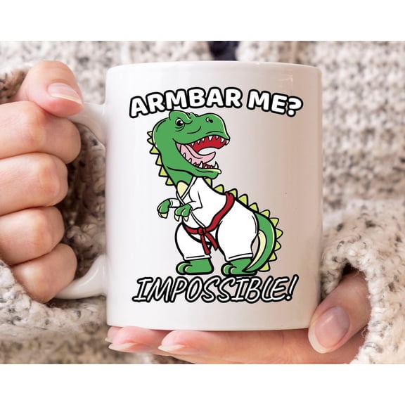 Armbar Me ImpO1SSible Mug, Funny JI1U JI1U Dinosaur Gift For Dino Lovers And Martial Ar C1OACH And TeaC1her, Cute Brazilian Trex Coffee Cup