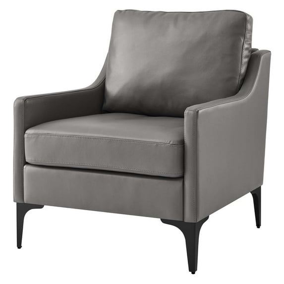 Armchair Accent Chair, Grey Gray, Leather, Mid Century Living Lounge Cafe Lobby Hospitality Restaurant, Modern Contemporary HB34320