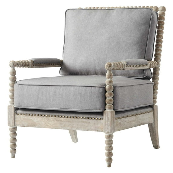 Armchair Accent Chair, Nailhead, Grey Gray Natural, Fabric, Modern Contemporary Farmhouse Coastal, Living Lounge Cafe Room Hotel Lobby Hospitality