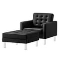 thumbnail image 1 of Armchair Accent Chair and Ottoman, Black Silver, Vegan Leather, Mid Century Living Lounge Cafe Lobby Hospitality Restaurant, Modern Contemporary HB34844, 1 of 11