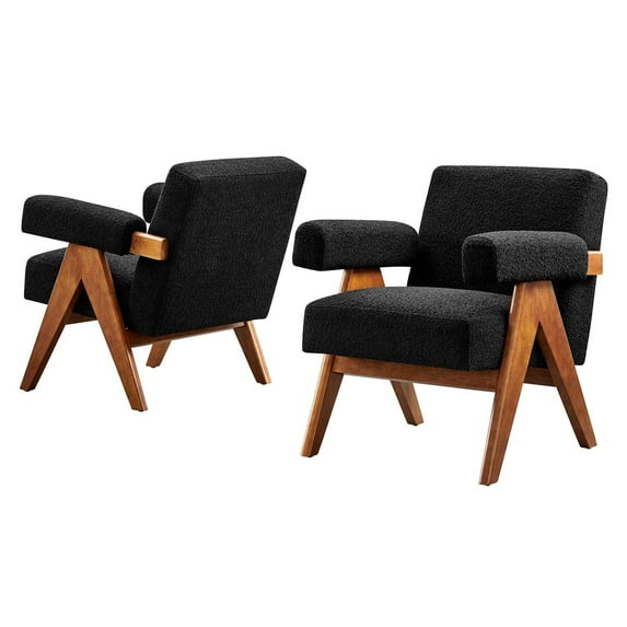 Armchair Accent Chair, Set of 2, Black, Fabric, Wood, Living Kitchen Cafe Bistro Hospitality Restaurant, Modern Contemporary HB36221