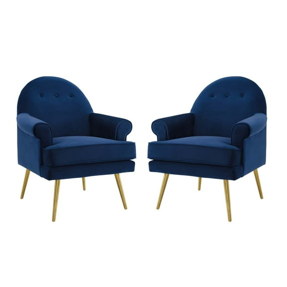 Armchair Accent Chair, Set of 2, Blue Navy, Velvet, Mid Century Living Lounge Cafe Lobby Hospitality Restaurant, Modern Contemporary Boutique HB33326