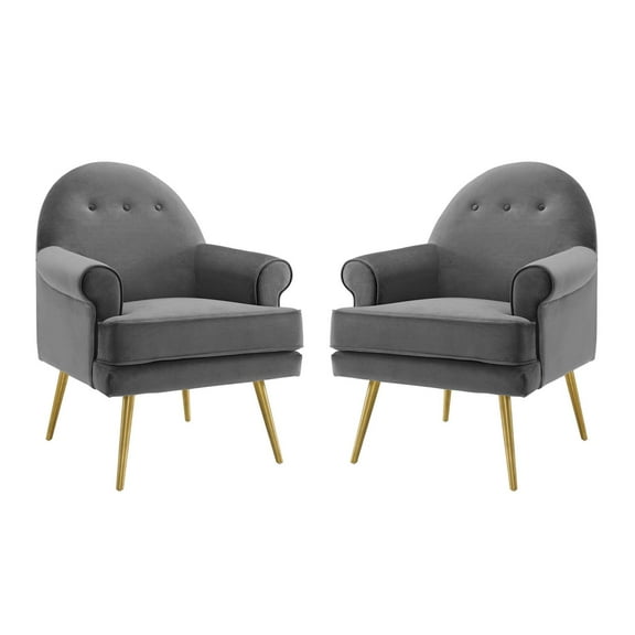Armchair Accent Chair, Set of 2, Velvet, Grey Gray, Modern Contemporary Urban Design, Living Lounge Room Hotel Lobby Hospitality