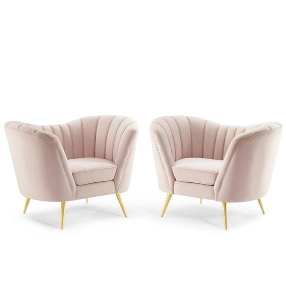 Armchair Accent Chair, Set of 2, Velvet, Pink, Modern Contemporary Urban Design, Living Lounge Room Hotel Lobby Hospitality