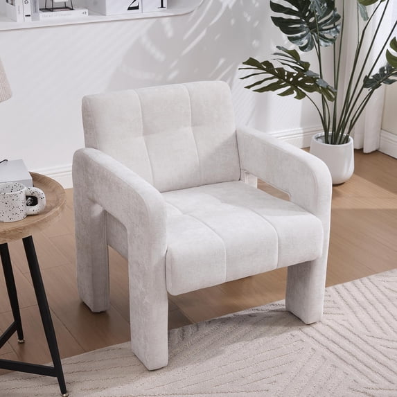 Armchair, Accent Chair, Upholstered Lounge Chair with Plush Chenille Fabric, High-Density Foam Cushion and Modern Minimalist Design, for Living Room Bedroom, Beige