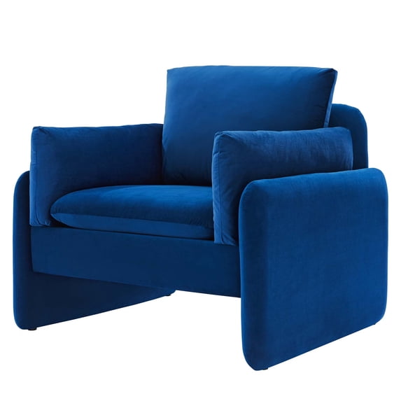 Armchair Accent Chair, Velvet, Blue Navy, Modern Contemporary Urban Design, Living Lounge Room Hotel Lobby Hospitality