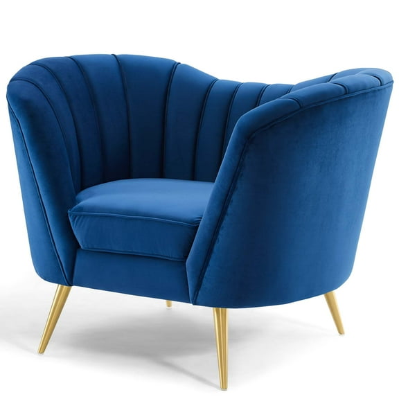 Armchair Accent Chair, Velvet, Blue Navy, Modern Contemporary Urban Design, Living Lounge Room Hotel Lobby Hospitality