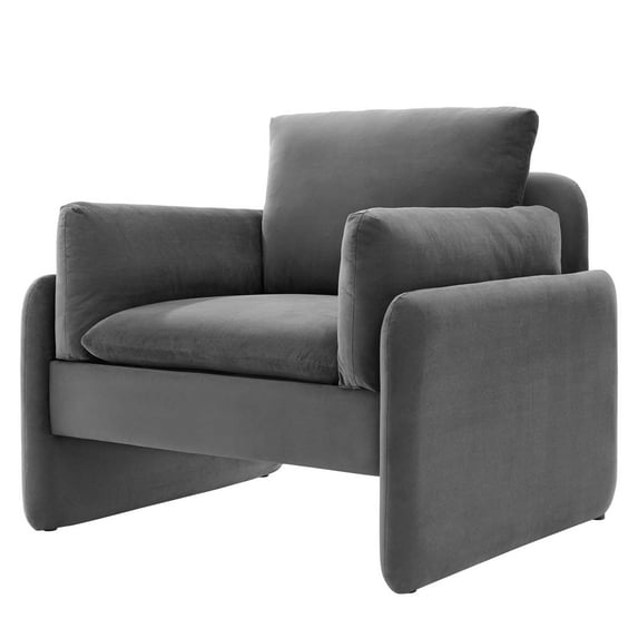 Armchair Accent Chair, Velvet, Dark Grey Gray, Modern Contemporary Urban Design, Living Lounge Room Hotel Lobby Hospitality